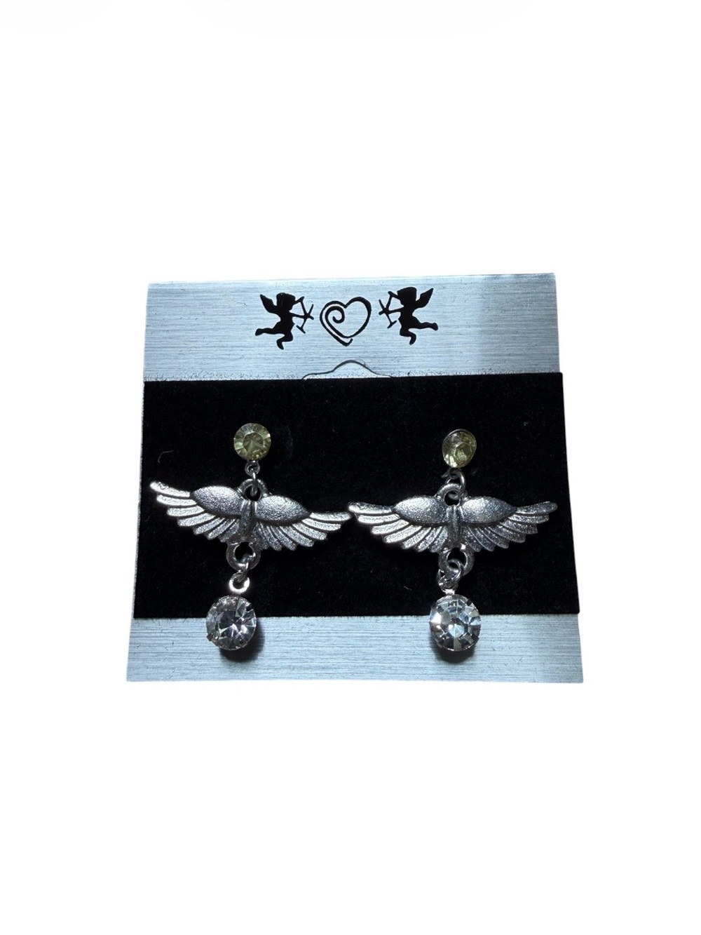 Bird Wing Rhinestone Dangle Earrings - Picture 1 of 4